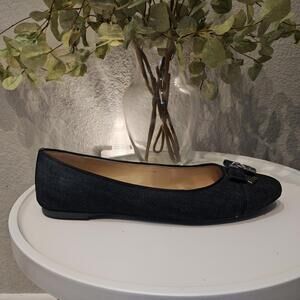 Michael Kors Alice Denim Ballet Flat Black Bow Detail 9.5 Excellent